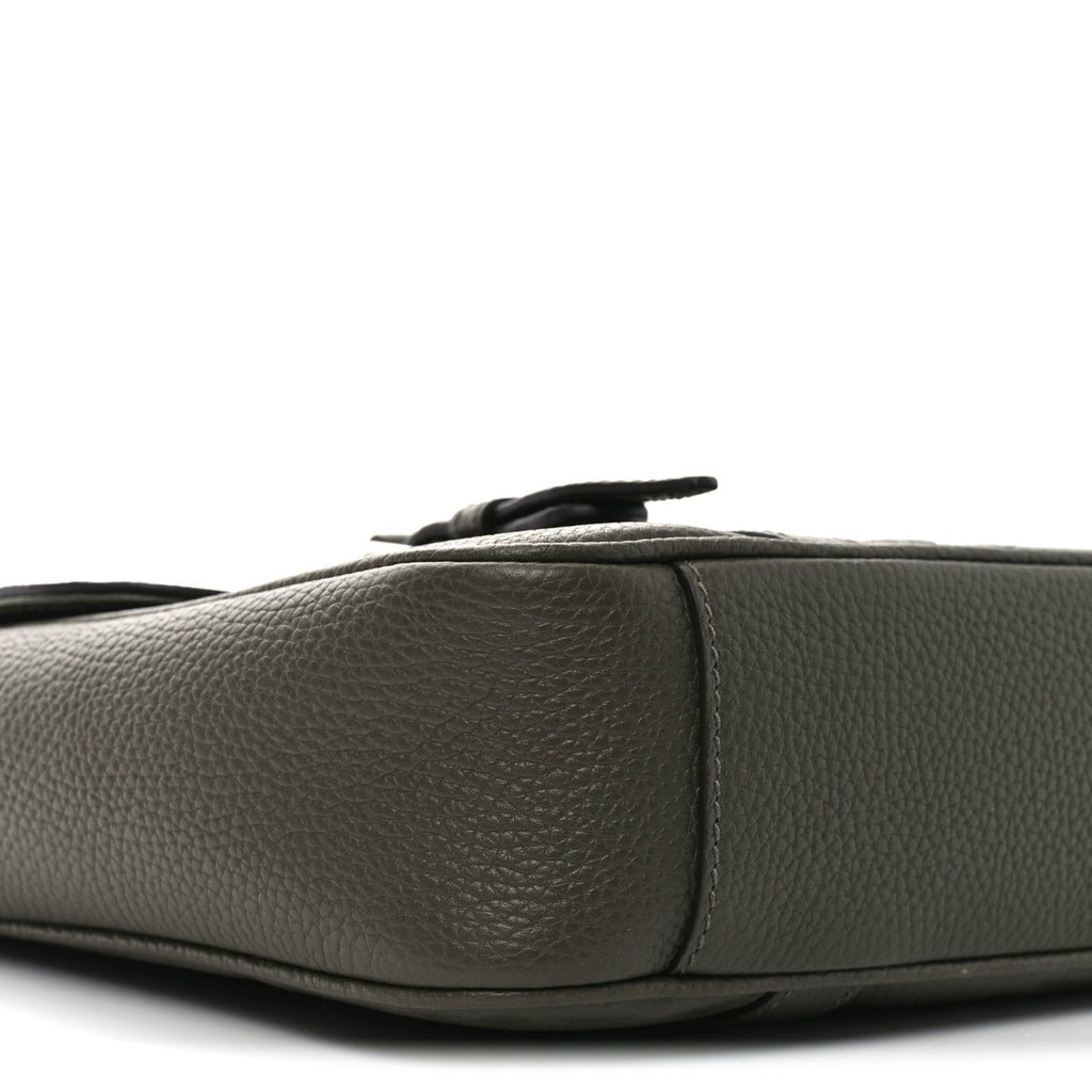 Gucci Piuma Calfskin Jumbo GG Embossed Double Buckle Medium Messenger Bag Dark Vintage Olive