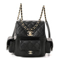 Chanel Shiny Caviar Quilted Small Duma Pockets Drawstring Backpack Black