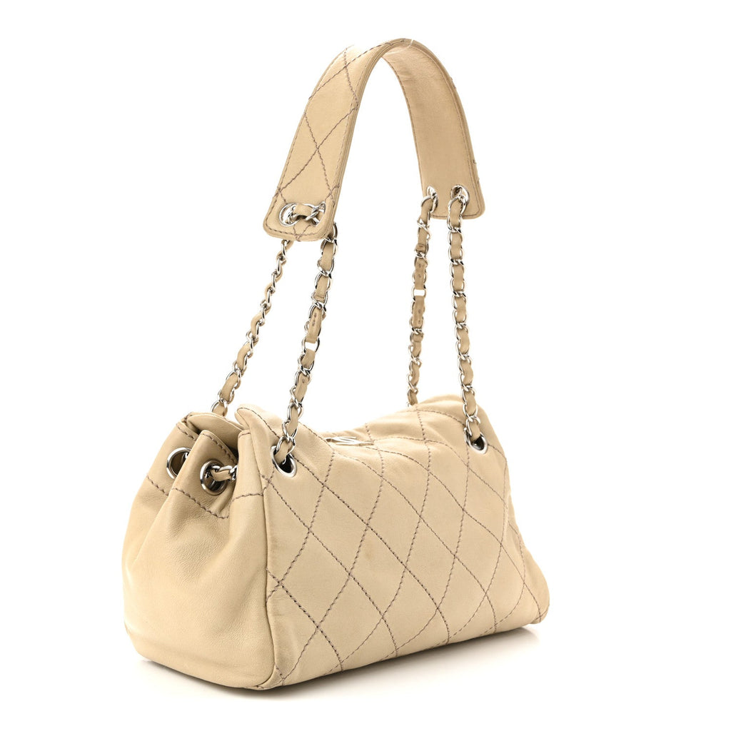 Chanel Lambskin Stitched Accordion Tote Beige