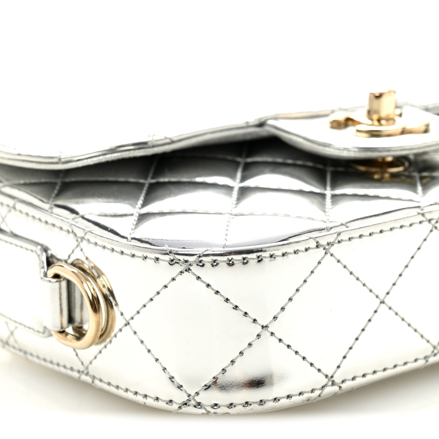 Chanel Mirror Calfskin Metallic Calfskin Quilted Hollywood Boulevard Mini Flap With Star Coin Purse Silver