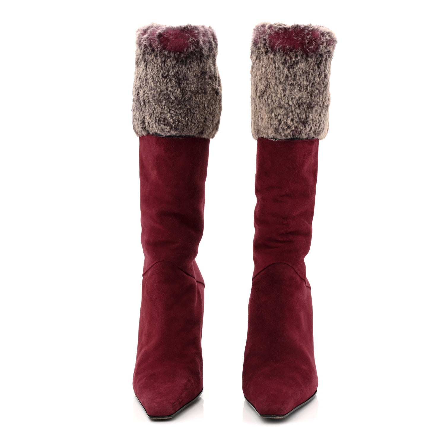 Chanel Suede Fur Fold Over Boots 37 Red