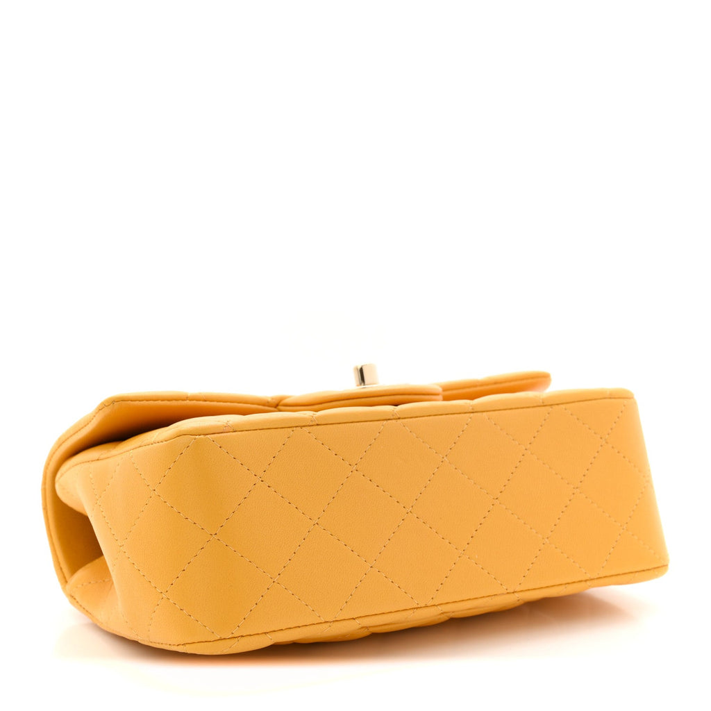Chanel Lambskin Quilted Mini Top Handle Rectangular Flap Yellow