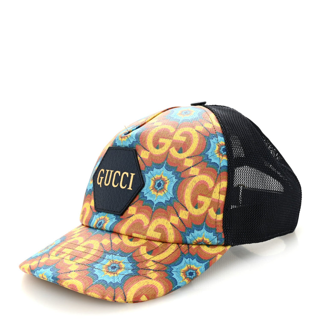Gucci GG Supreme Monogram Kaleidoscope Baseball Hat L Blue Orange Multicolor Blue Agata