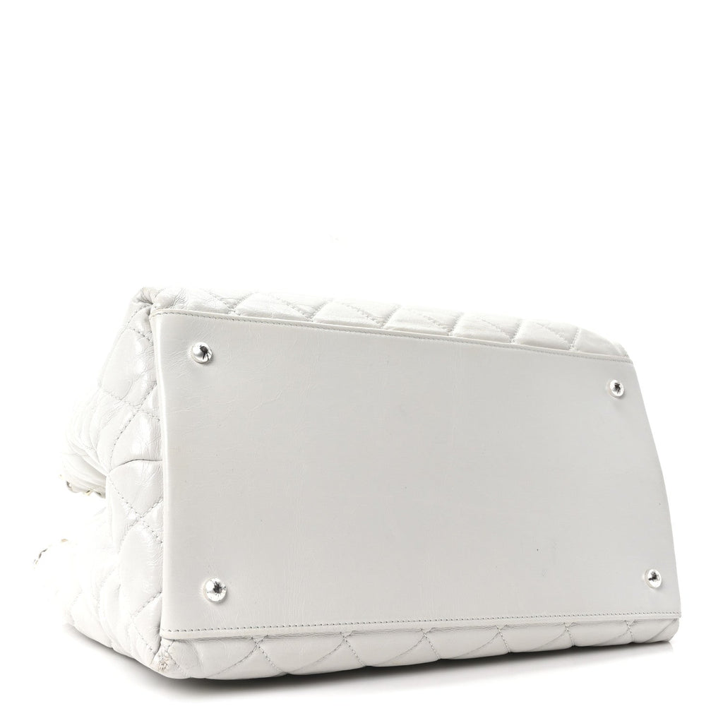 Chanel Glazed Calfskin Quilted Small Chain Me Tote Dark White