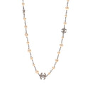 Graduated Pearl Crystal CC Long Necklace Silver