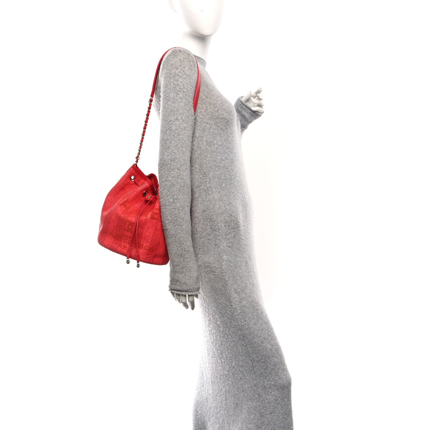 Chanel Mixed Fibers Striped Deauville Drawstring Bag Red