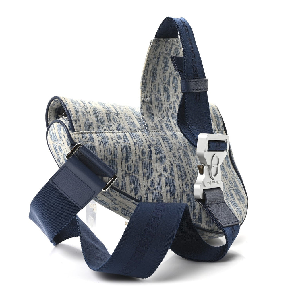 Christian Dior Denim Jacquard Oblique Kasuri Mens Saddle Bag Kasuri Blue White