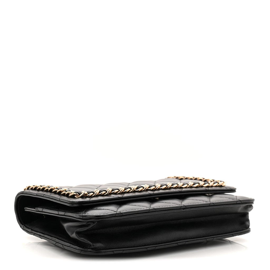 Chanel Lambskin Quilted Chain Around Wallet On Chain WOC Black