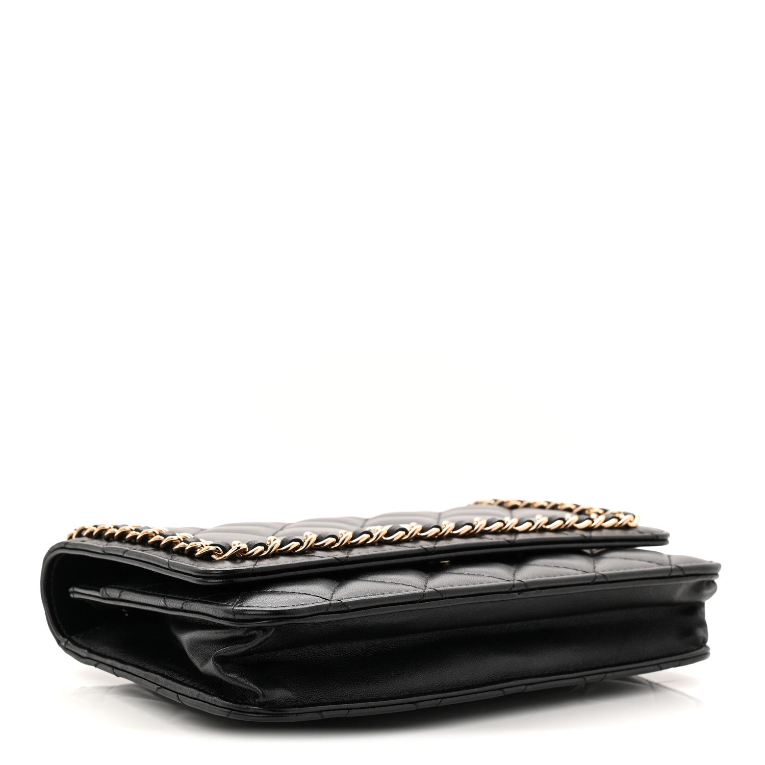 Chanel Lambskin Quilted Chain Around Wallet On Chain WOC Black