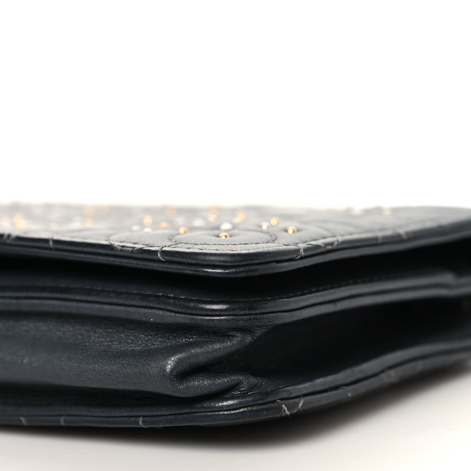 Chanel Lambskin Camellia Studded Wallet on Chain WOC Grey