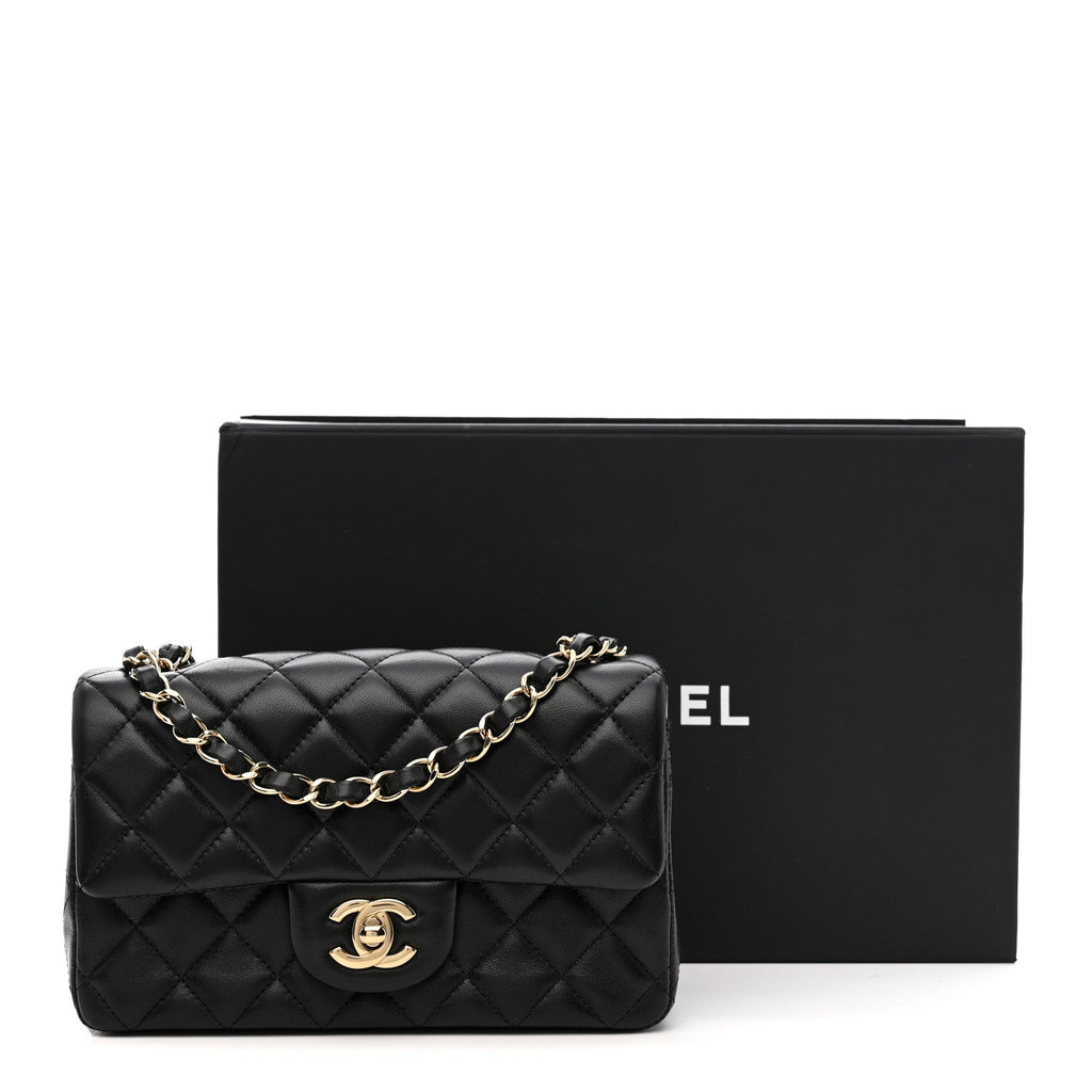 Chanel Lambskin Quilted Mini Rectangular Flap Black