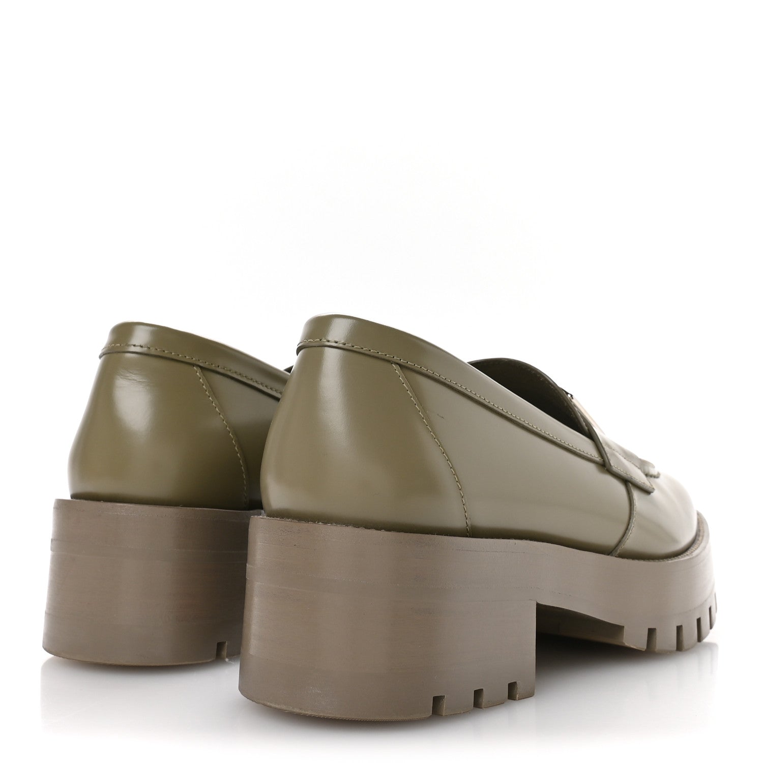 Calfskin Metal CC Loafers 37.5 Khaki