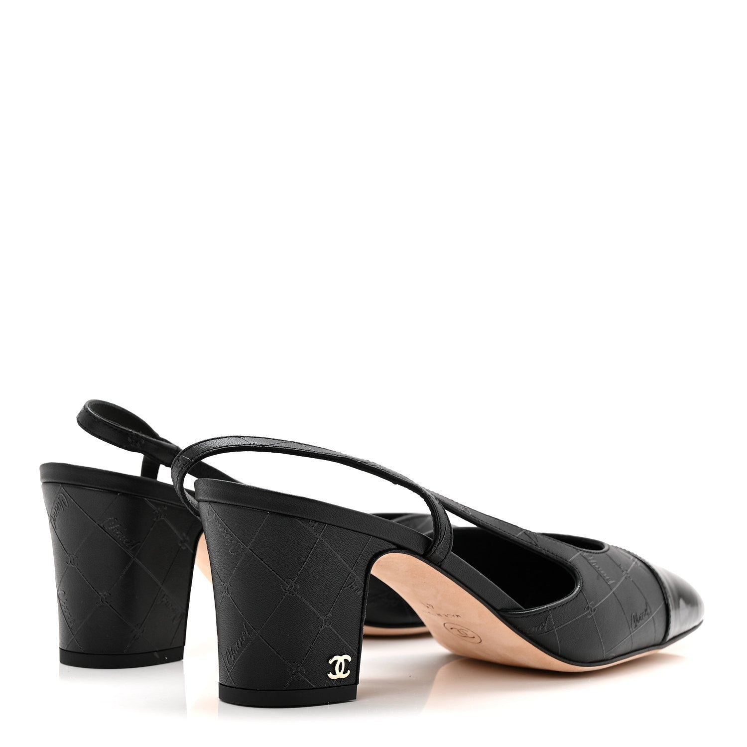 Lambskin Patent Calfskin Quilted Cap Toe Coco CC Slingback Pumps 41 Black