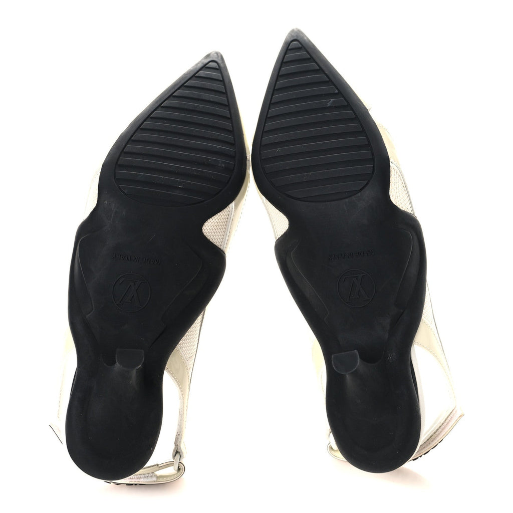 Louis Vuitton Lambskin Patent Calfskin Archlight Slingback Pumps 38 White Black