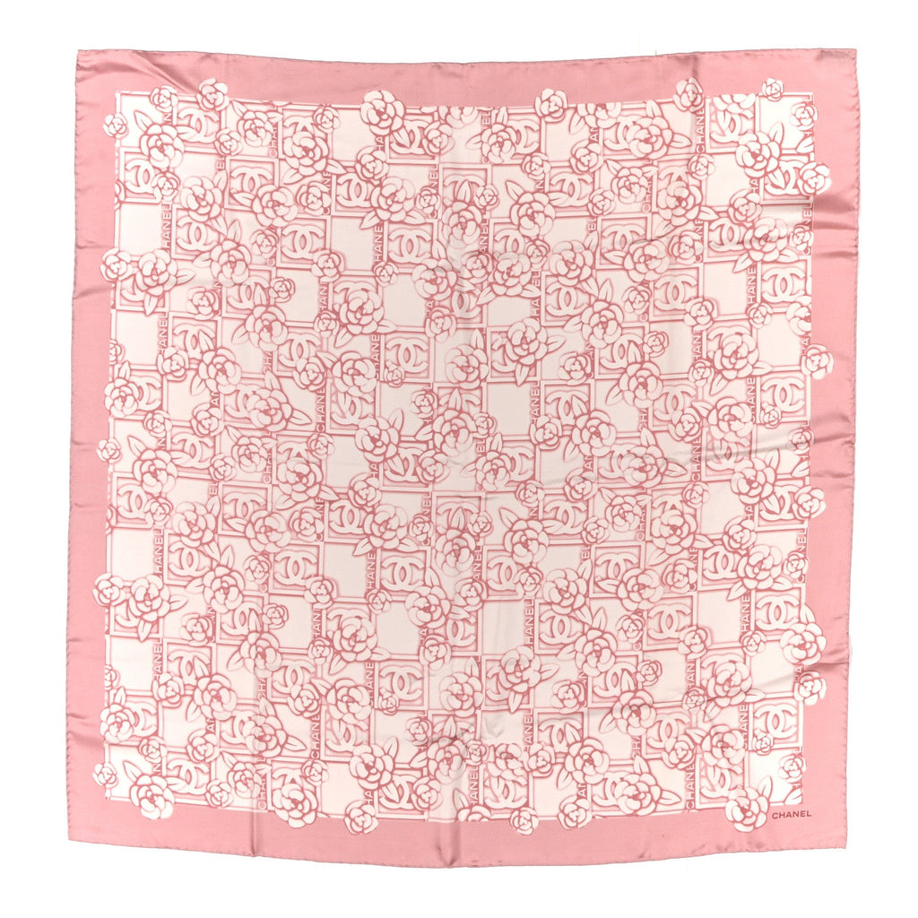 Chanel Silk Camellia CC Square Scarf Light Pink Dark Pink