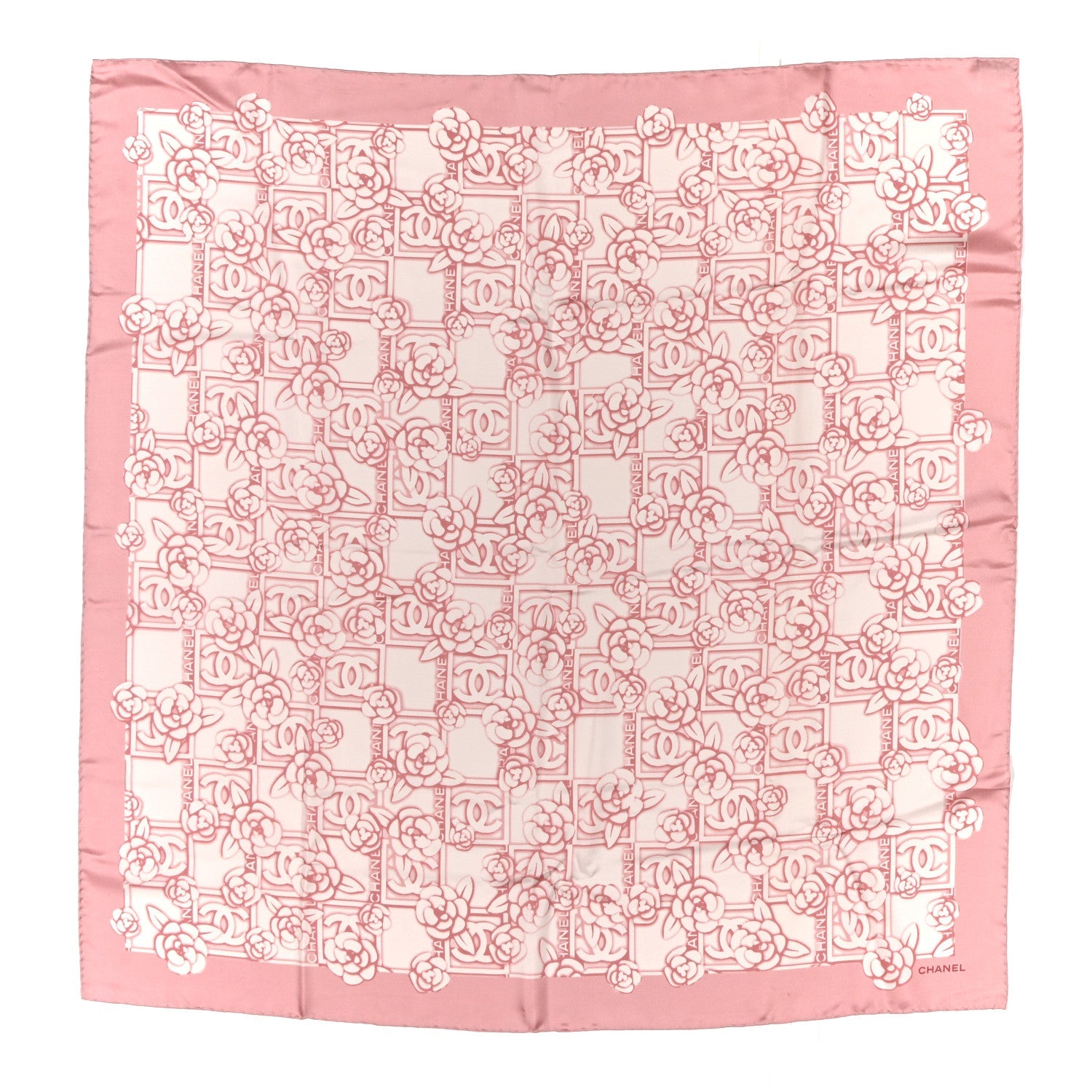 Chanel Silk Camellia CC Square Scarf Light Pink Dark Pink