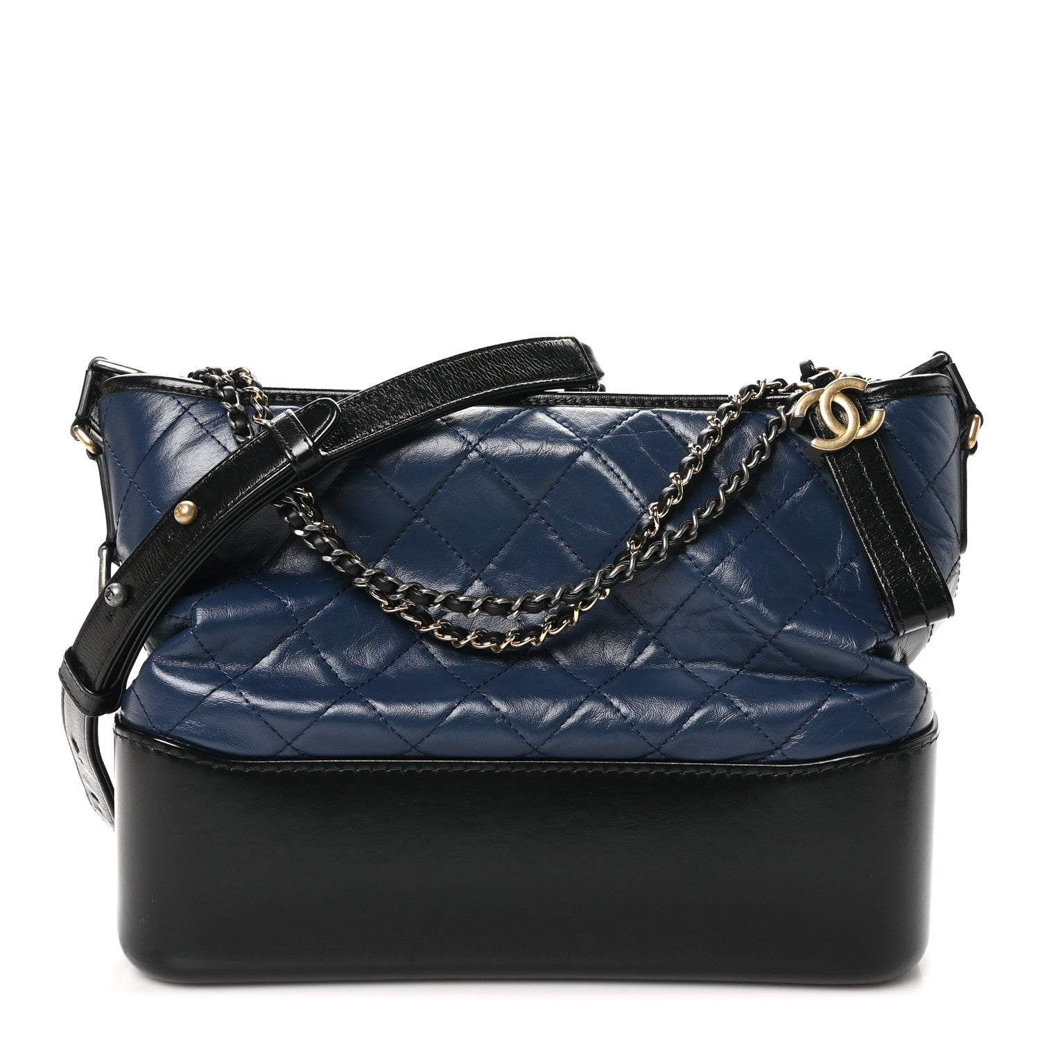 Chanel Aged Calfskin Quilted Medium Gabrielle Hobo Navy Black