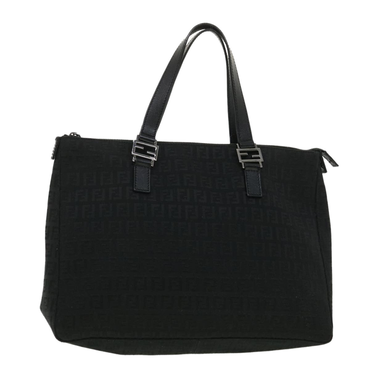 FENDI Zucchino Canvas Hand Bag Black Auth ac1348