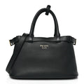 Prada Soft Grain Calfskin Small Double Belt Tote Black