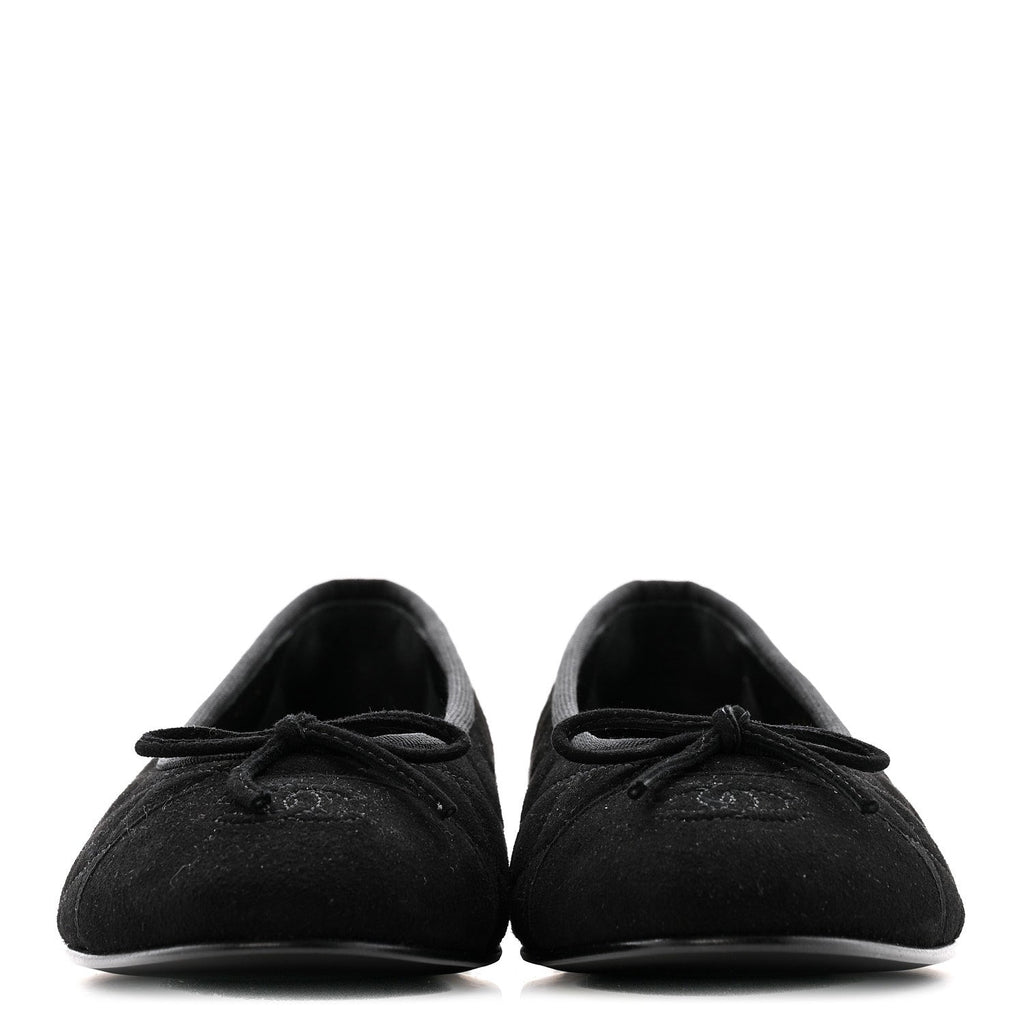 Chanel Suede Quilted Cap Toe CC Ballerina Flats 39.5 Black