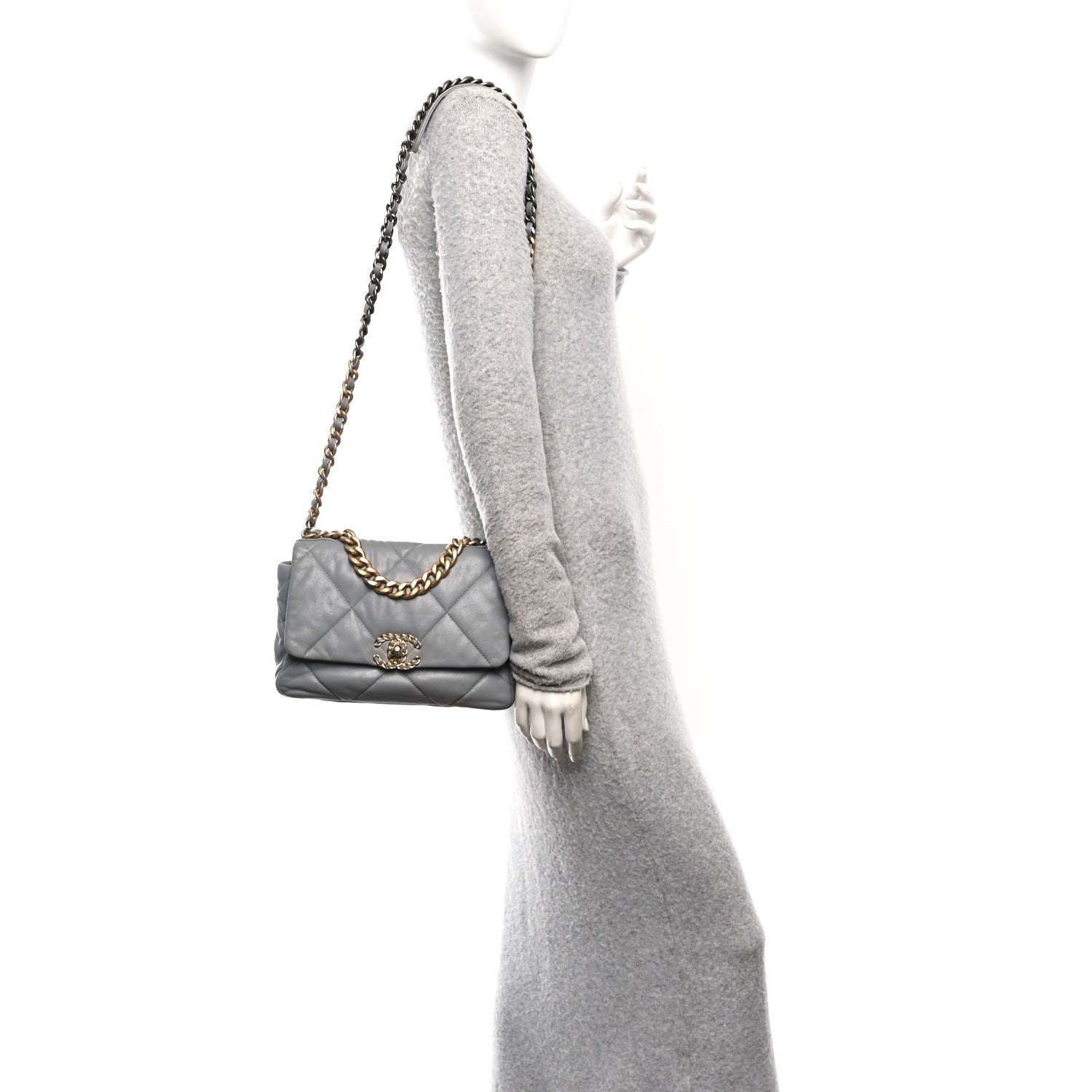 Chanel Goatskin Quilted Medium Chanel 19 Flap Grey