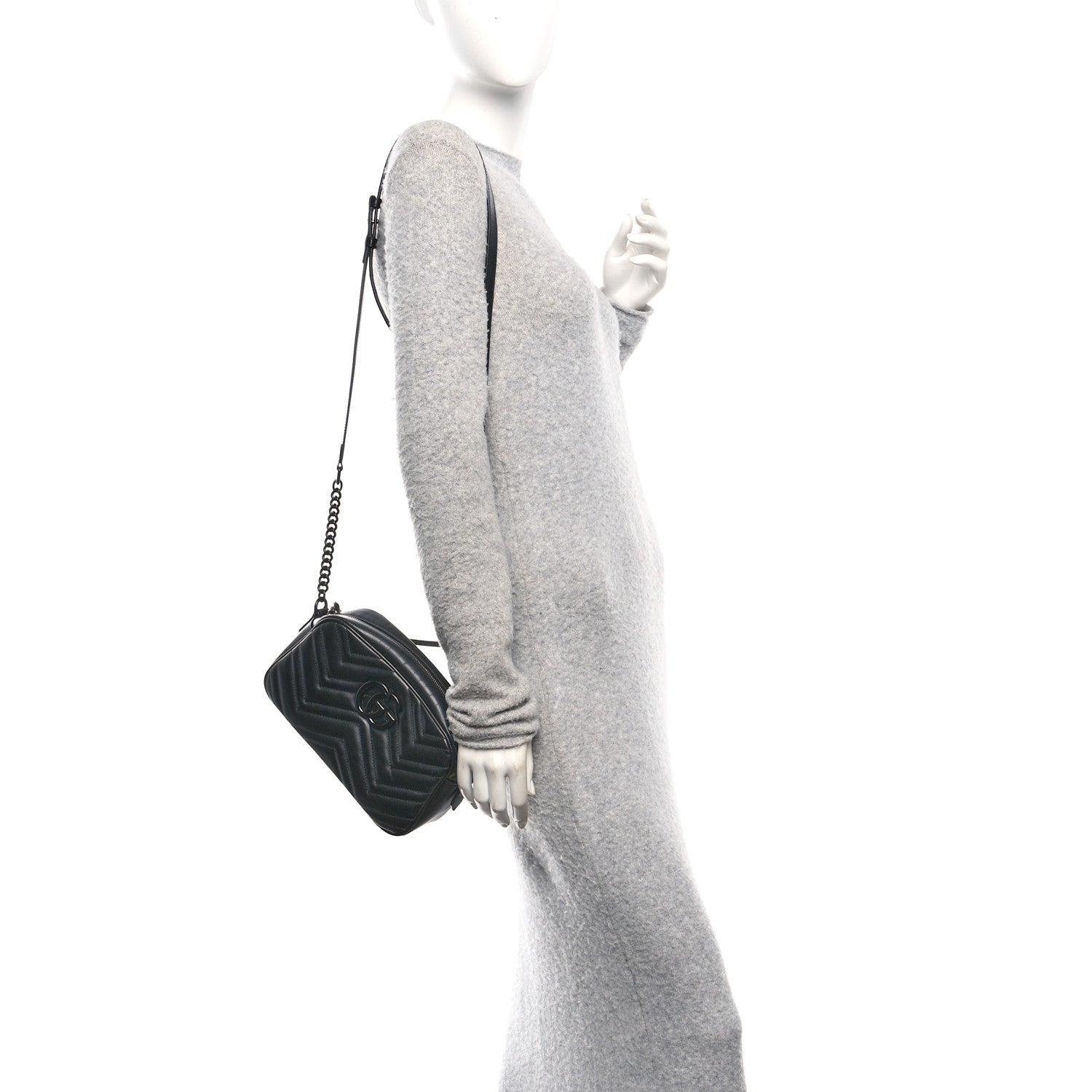 Gucci Calfskin Matelasse Monochrome Mini GG Marmont Shoulder Bag Black
