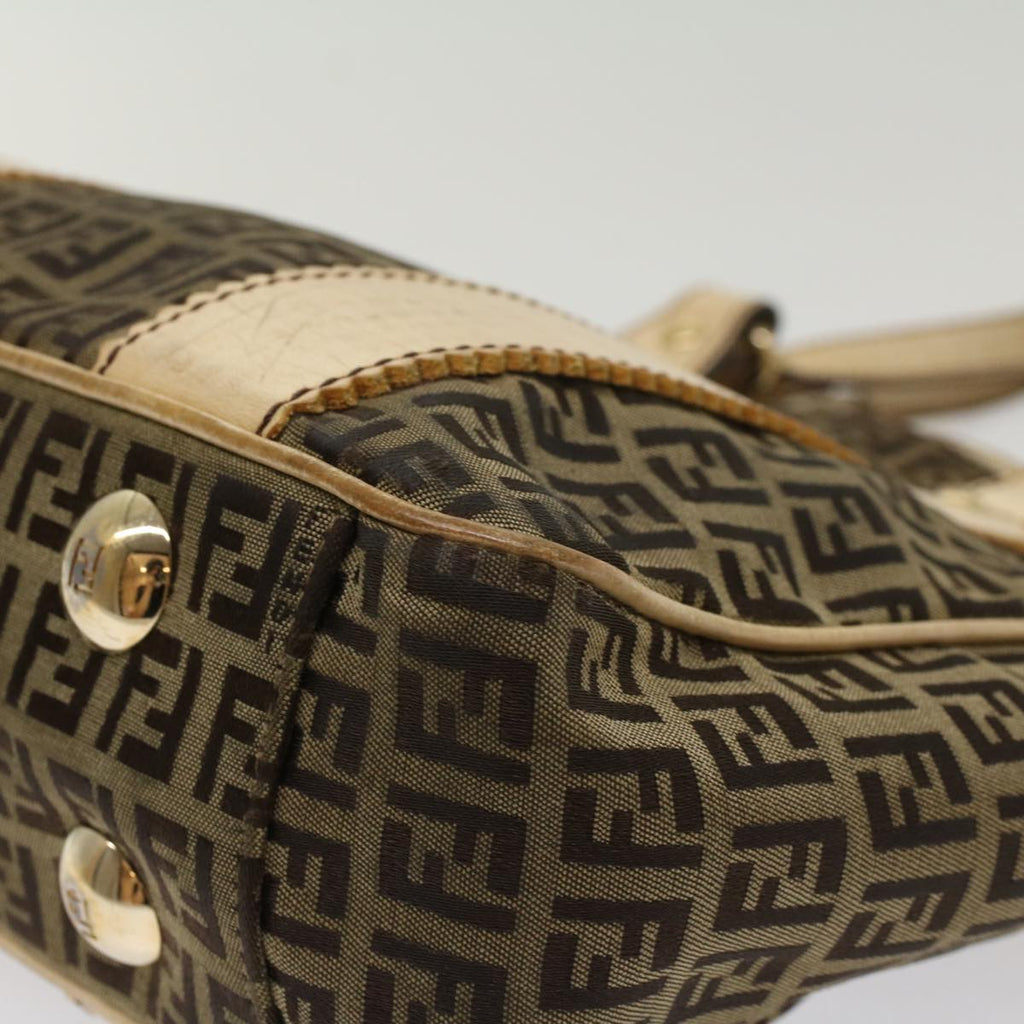 FENDI Zucchino Canvas Shoulder Bag Leather Brown  ac2009