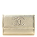 Metallic Caviar Quilted CC Flap Card Holder Gold