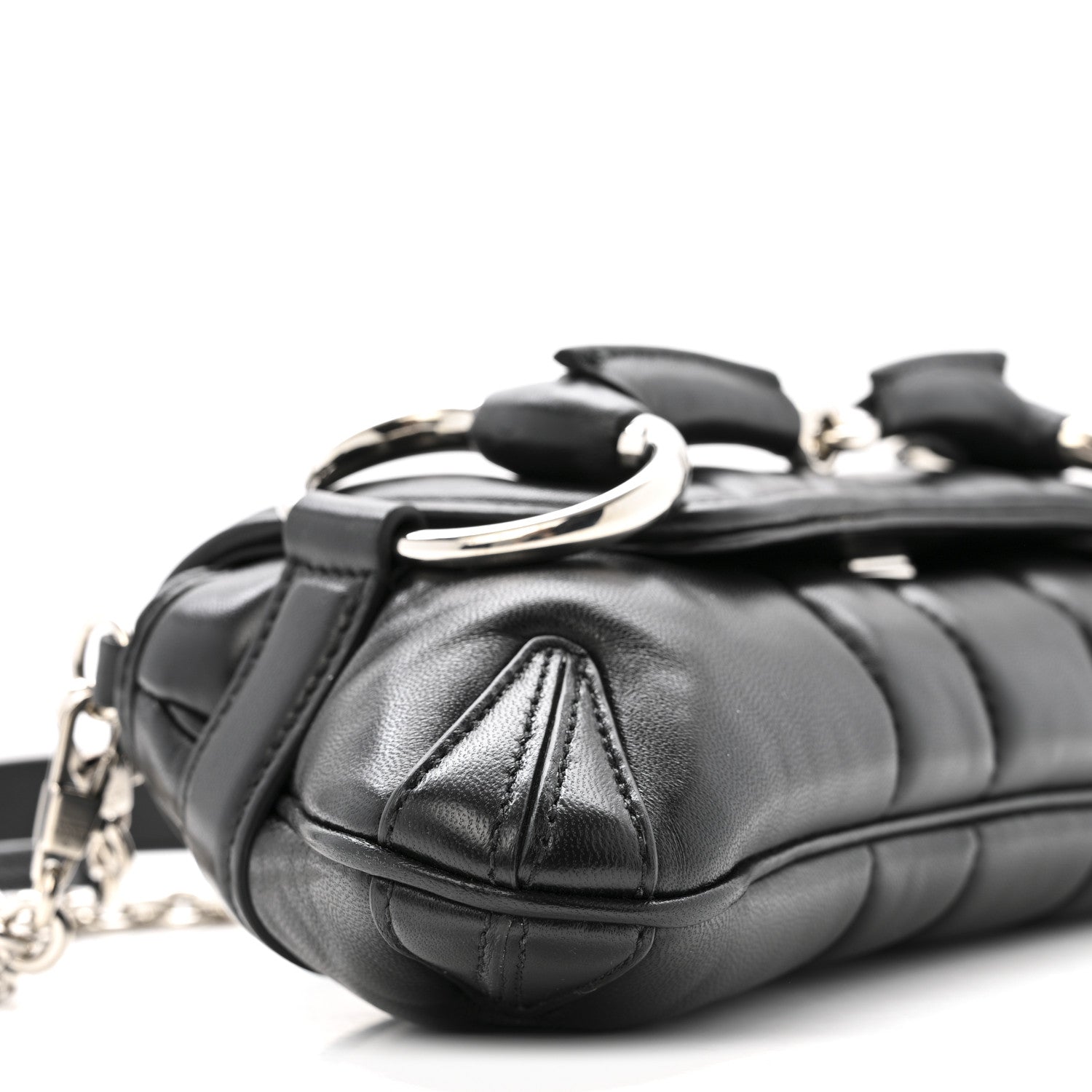 Gucci Nappa Vertical Matelasse Small Maxi Horsebit Chain Shoulder Bag Black