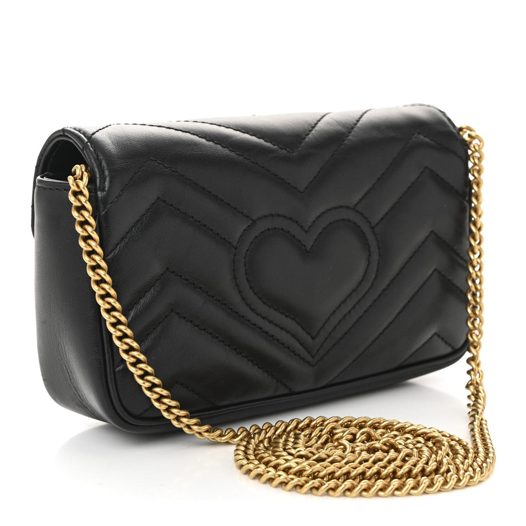 Gucci Calfskin Matelasse Super Mini GG Marmont Shoulder Bag Black