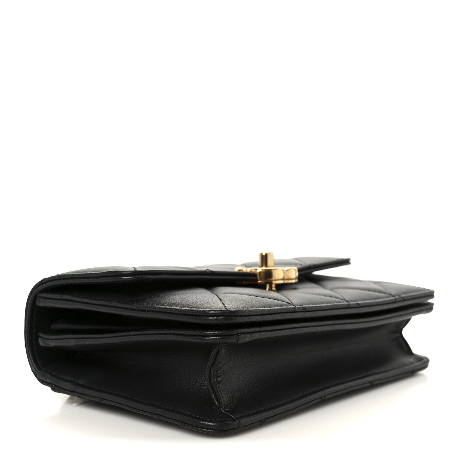 Chanel Shiny Calfskin Quilted Mini Metal Top Handle Flap Black