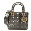 Christian Dior Metallic Lambskin Cannage Small My ABCDior Lady Dior Dark Silver