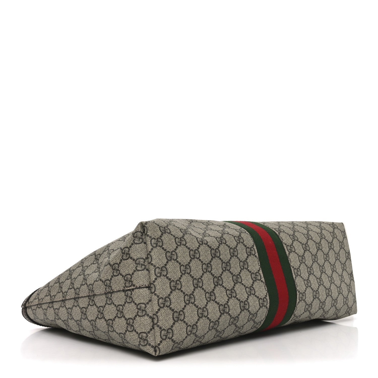 Gucci GG Supreme Monogram Textured Calfskin Web Medium Ophidia Shopping Tote Beige Ebony New Acero