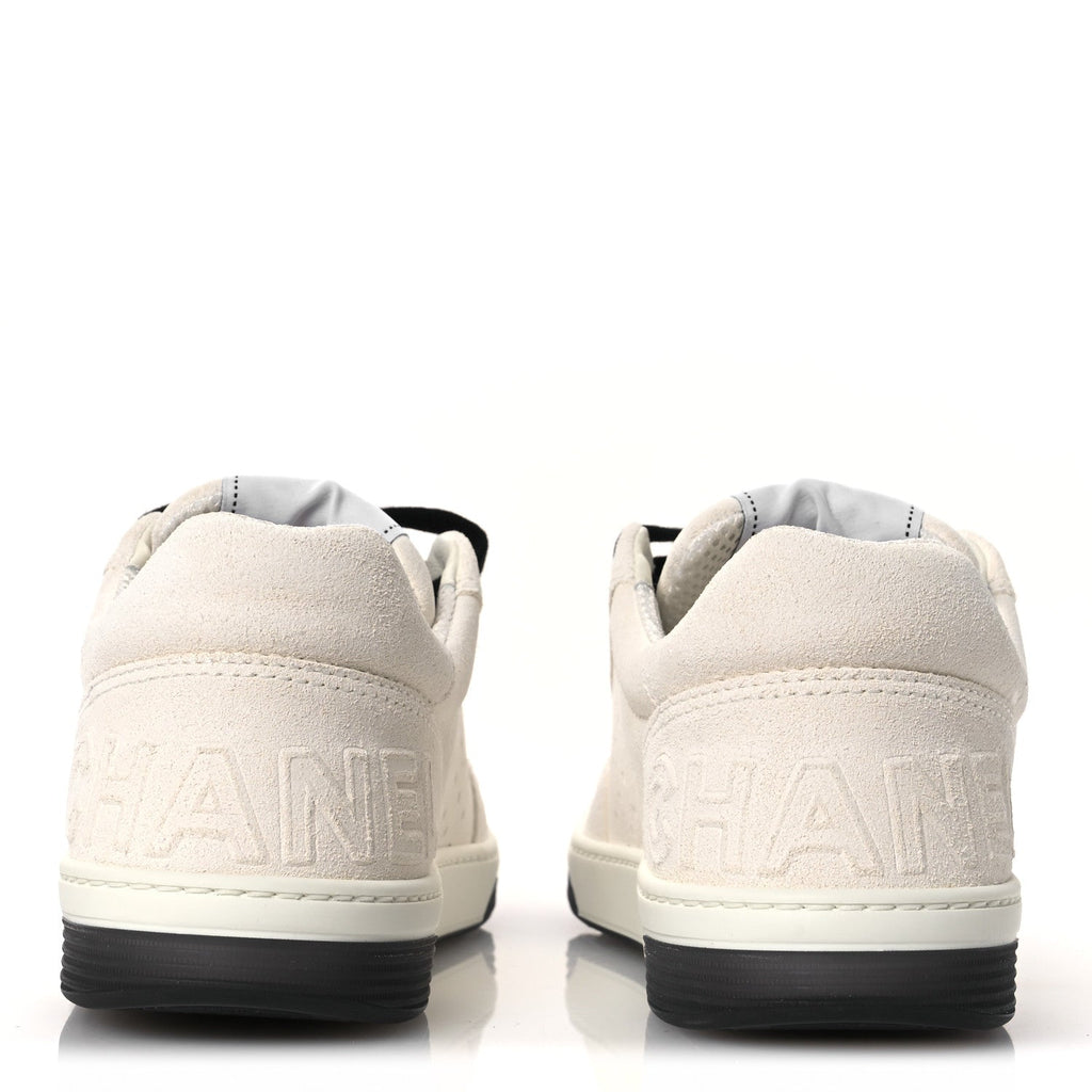 Chanel Suede Calfskin Logo Sneakers 40 Black White