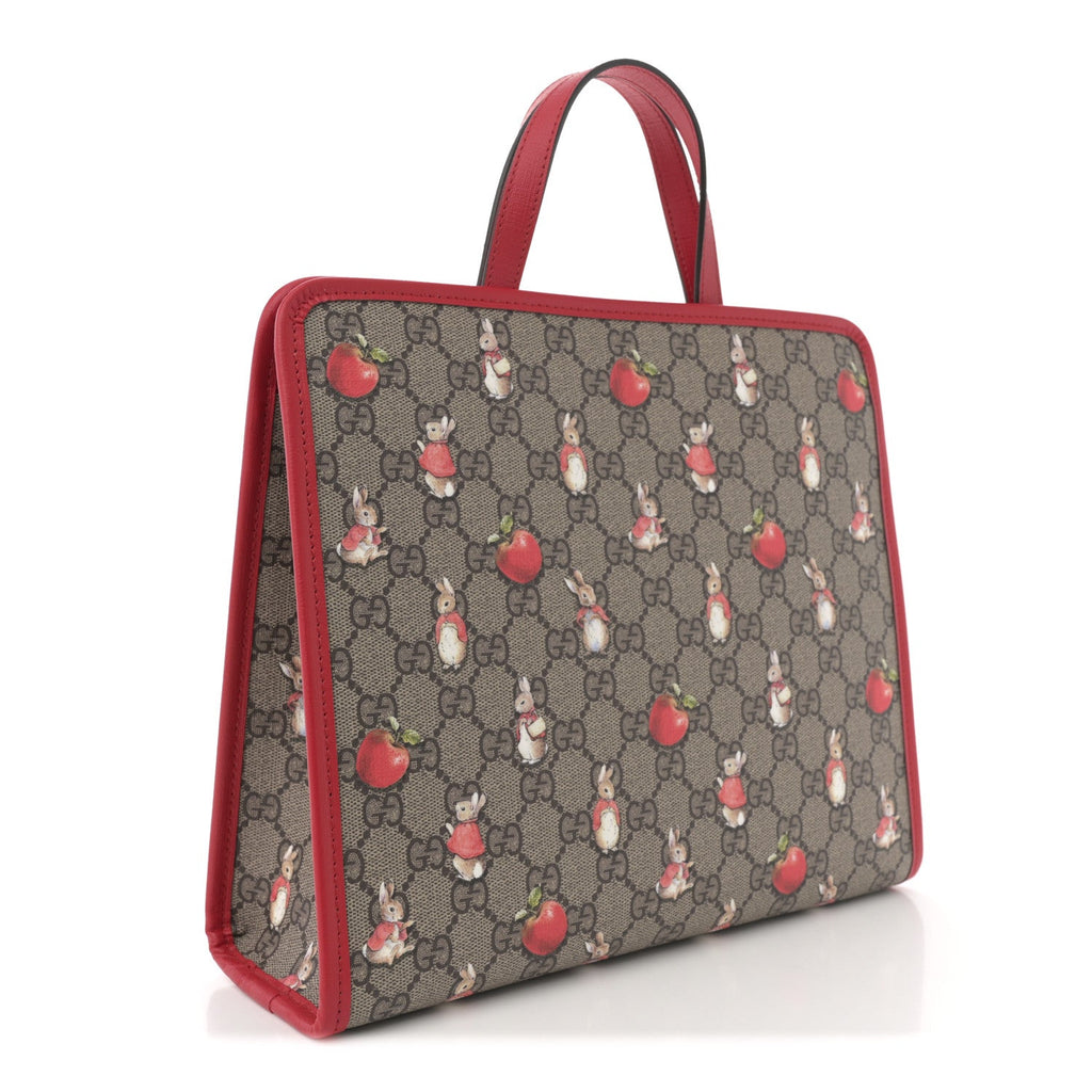 Gucci X Peter Rabbit GG Supreme Monogram Rabbit Apple Childrens Tote Beige Ebony Multicolor Bright Hibiscus