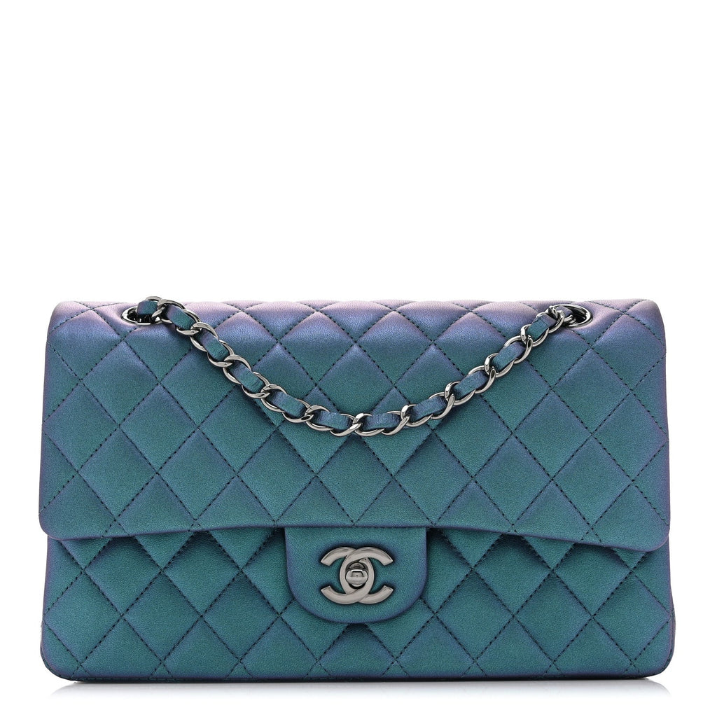 Chanel Iridescent Lambskin Quilted Medium Double Flap Turquoise