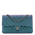 Chanel Iridescent Lambskin Quilted Medium Double Flap Turquoise