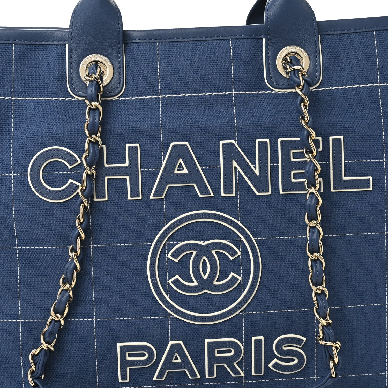 Chanel Cotton Medium Deauville Tote Blue White