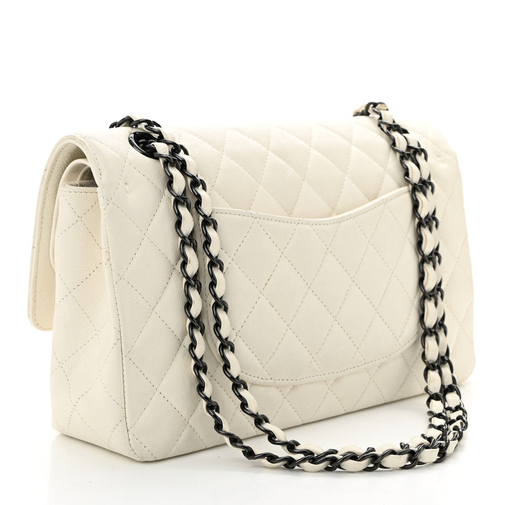 Chanel Crumpled Calfskin Quilted Medium Double Flap White