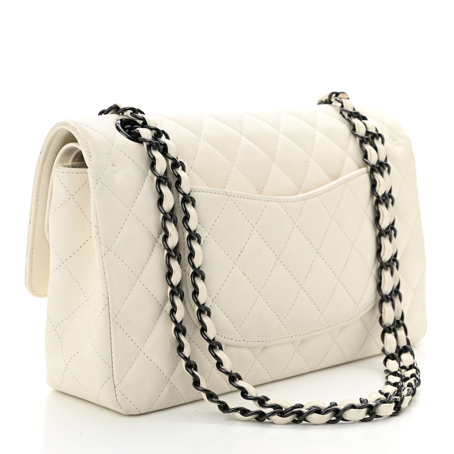 Chanel Crumpled Calfskin Quilted Medium Double Flap White