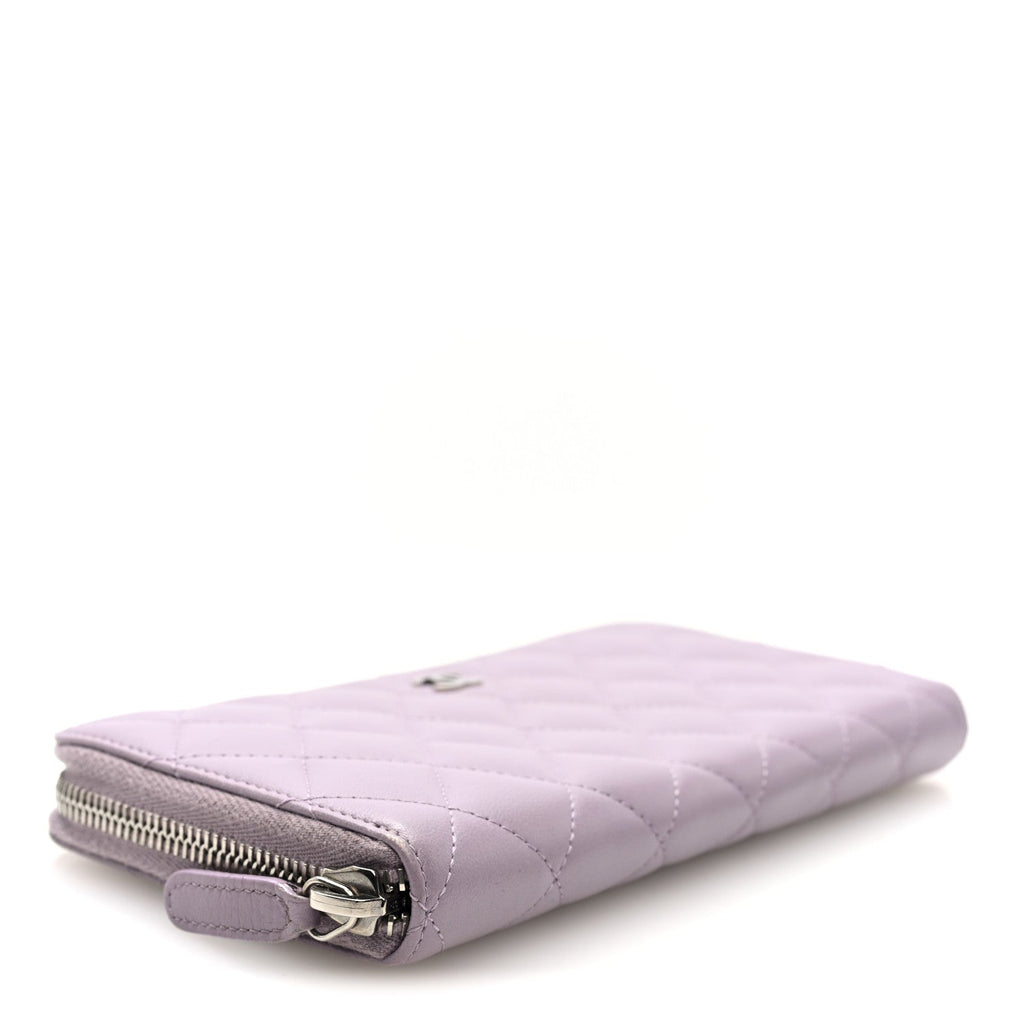 Lambskin Quilted Large Gusset Zip Around Wallet Light Purple