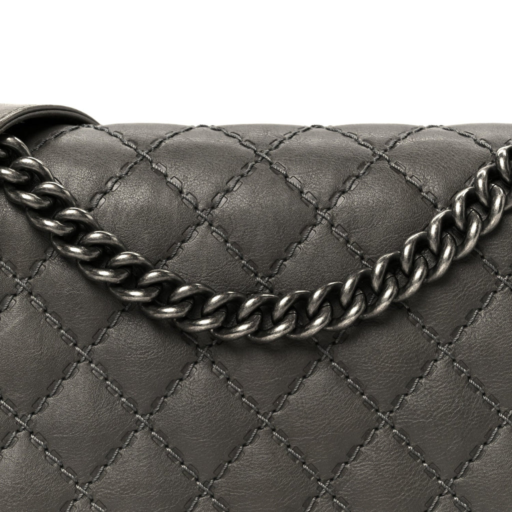 Chanel Calfskin Double Stitch New Medium Boy Flap Grey
