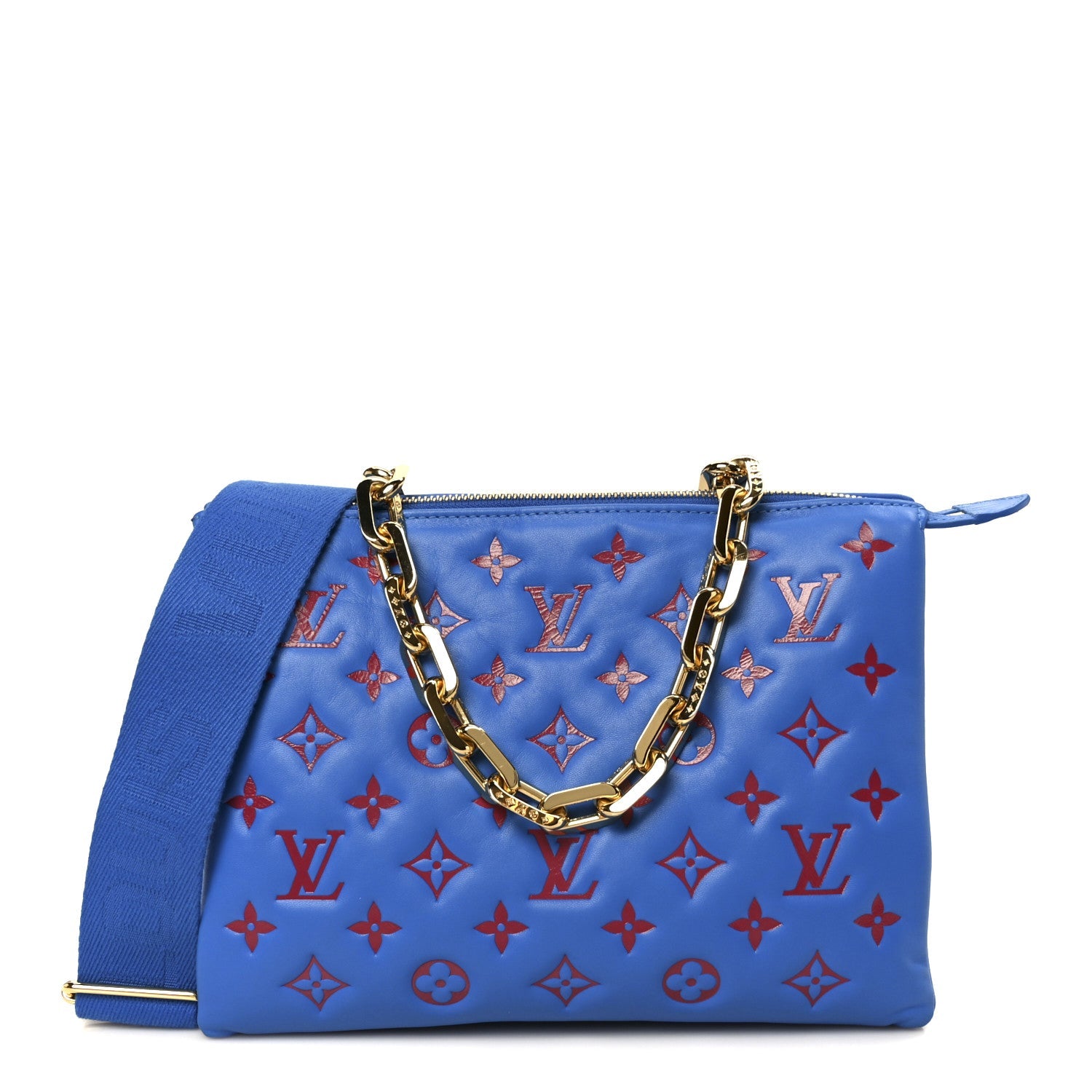 Louis Vuitton Lambskin Embossed Monogram Vuittamins Coussin PM Blue Red