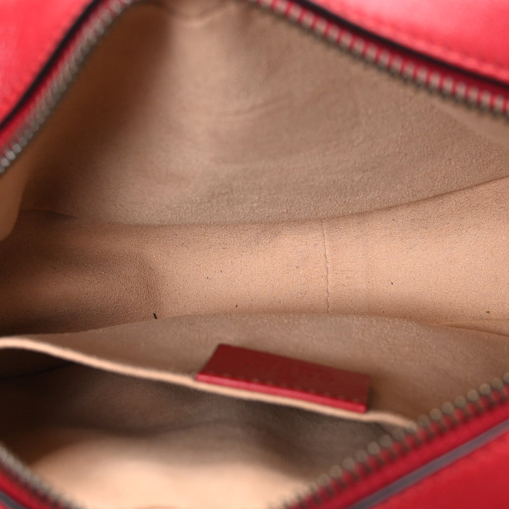 Gucci Calfskin Matelasse Mini GG Marmont Chain Shoulder Bag Hibiscus Red
