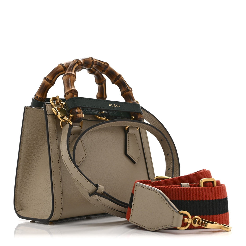 Gucci Textured Dollar Calfskin Web Mini Diana Tote Bag Oatmeal Vintage Green