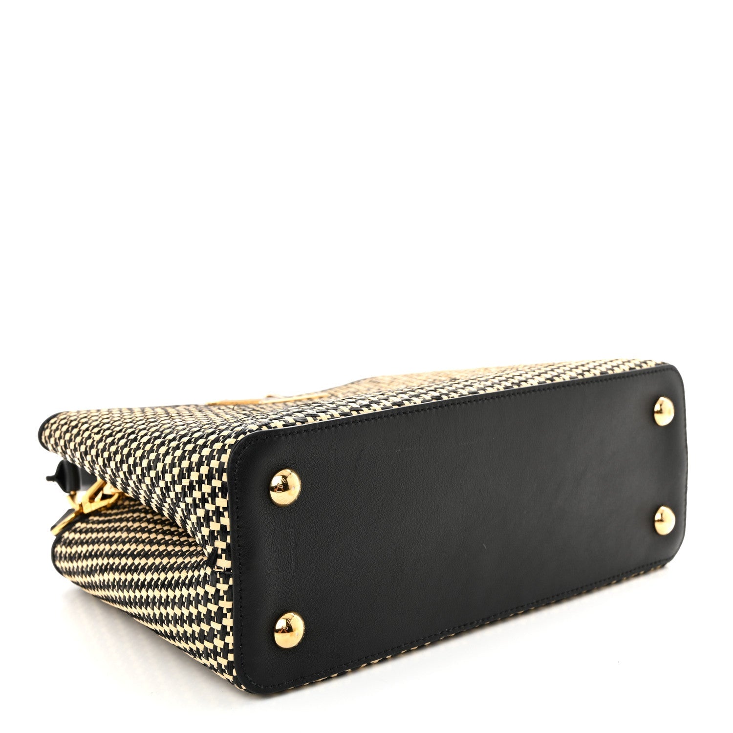 Louis Vuitton Raffia Calfskin Capucines MM Black Ecru