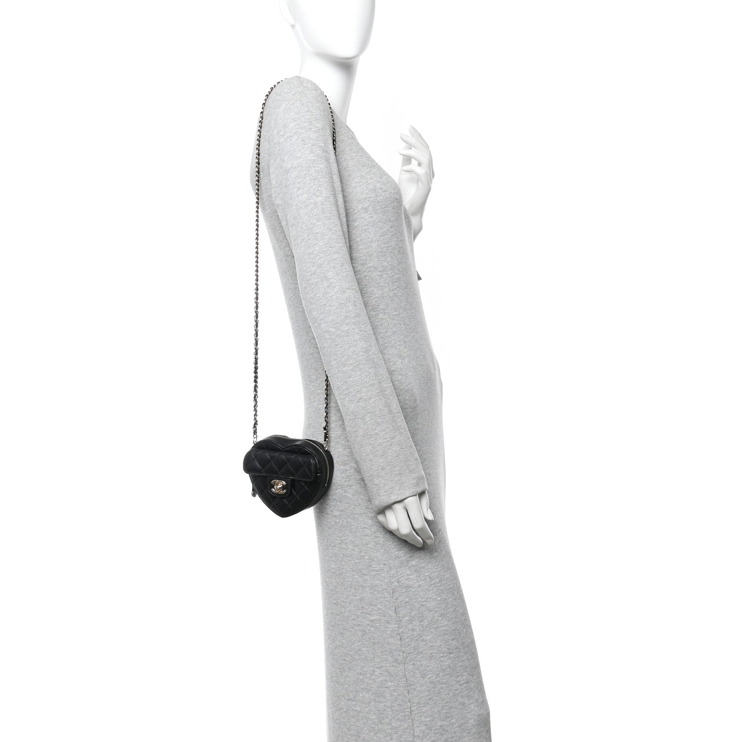 Chanel Lambskin Quilted CC In Love Heart Clutch With Chain Black
