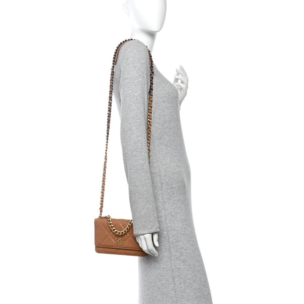 Chanel Lambskin Quilted Chanel 19 Wallet On Chain WOC Brown
