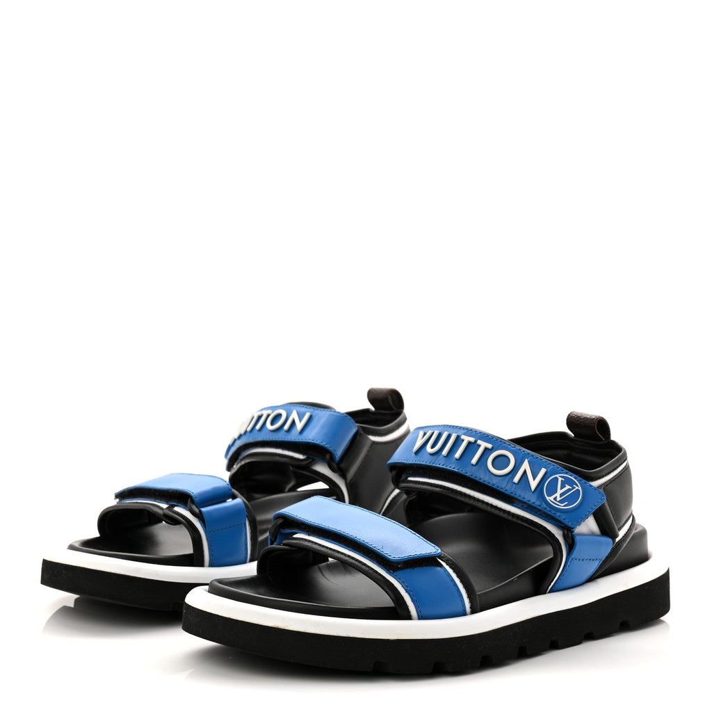 Louis Vuitton Calfskin Monogram Pool Pillow Flat Comfort Sandals 38 Blue