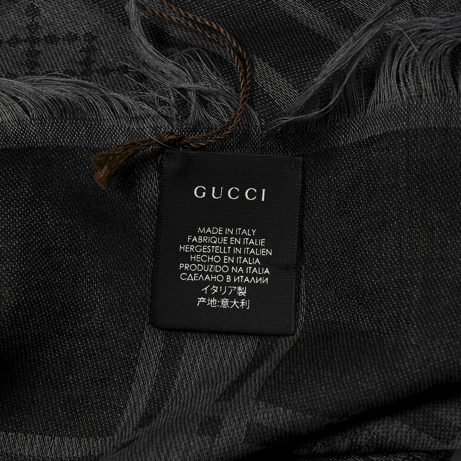 Gucci Wool Silk GG Monogram Diamante Plaid Surviee Shawl Graphite Black